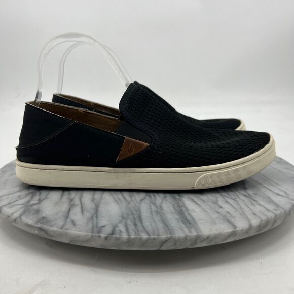 Olukai Womens 9 Shoes Black Pehuea Slip On Sneakers Breathable Mesh Loafer - Picture 2 of 14